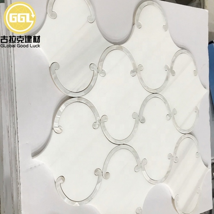 white marble and shell mosaic arabesque lantern marble mosaic tile backsplash