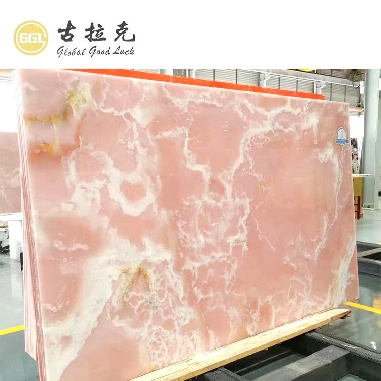 Nature Polished Backlit Pink Onyx Slab Marble Wall Slab for Background Tile or Countertop