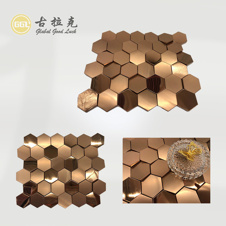 Backsplash Tile Hexagon Metal Mosaic Tile Mirror Mosaic Backsplash for Kitchen Accent Wall Panels Tiles