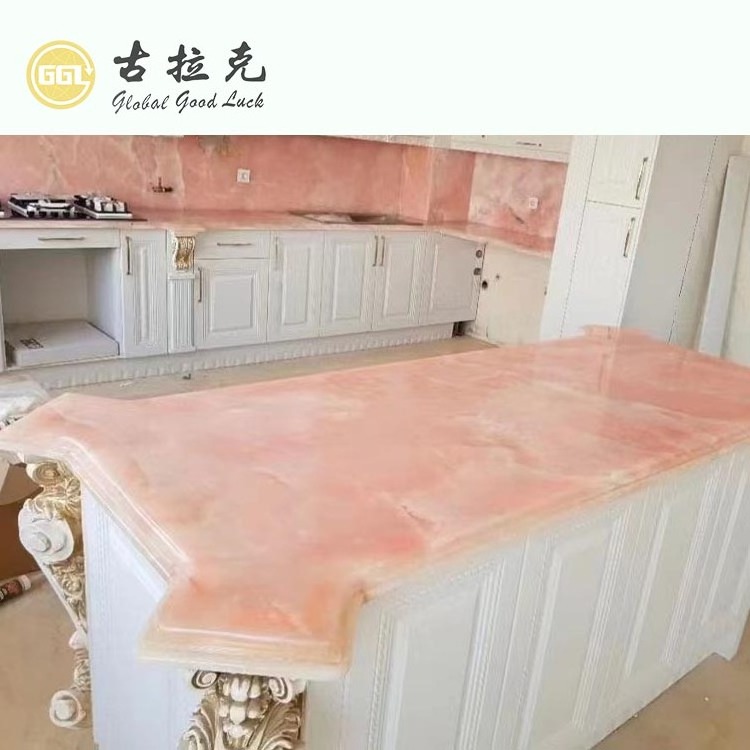 Nature Polished Backlit Pink Onyx Slab Marble Wall Slab for Background Tile or Countertop