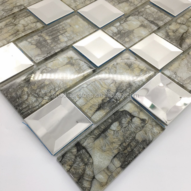 Silver Beveled Electroplated Glass Mosaic 3D Mirror Tile With high quality crystal shower room mosaic tile