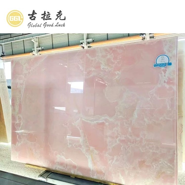 Nature Polished Backlit Pink Onyx Slab Marble Wall Slab for Background Tile or Countertop