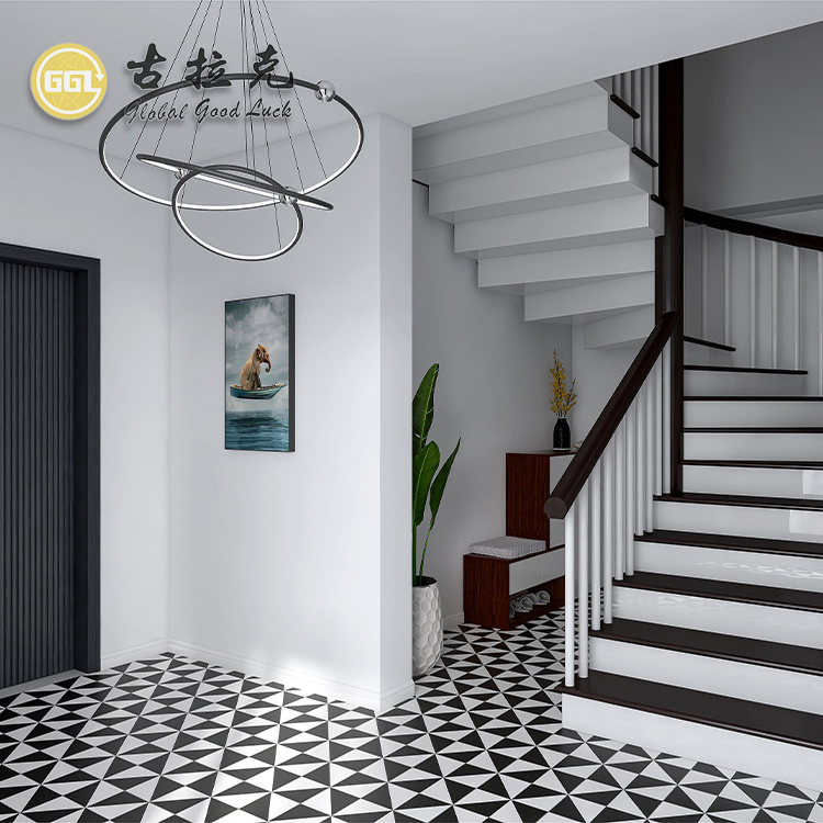 Black and White Flower Pattern 300*300 Porcelain Floor Tile for Indoor and Outdoor