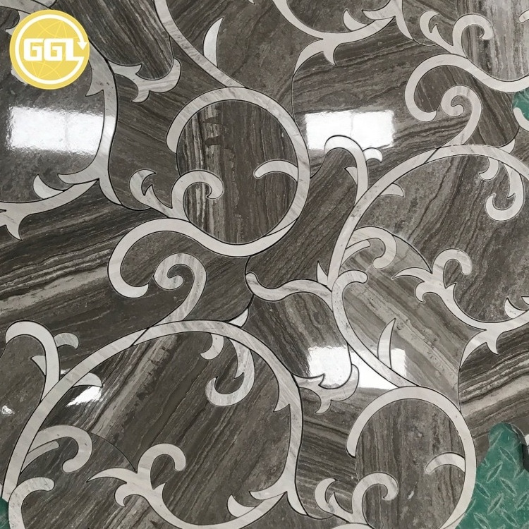 Wood Grain Grey Marble Waterjet Mosaic Tile Parquet Feature for Backsplash