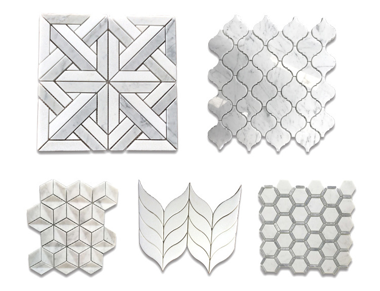 Honed Carrara White Marble Mosaic 3D Basketweave Marble Mosaic Wall Tile