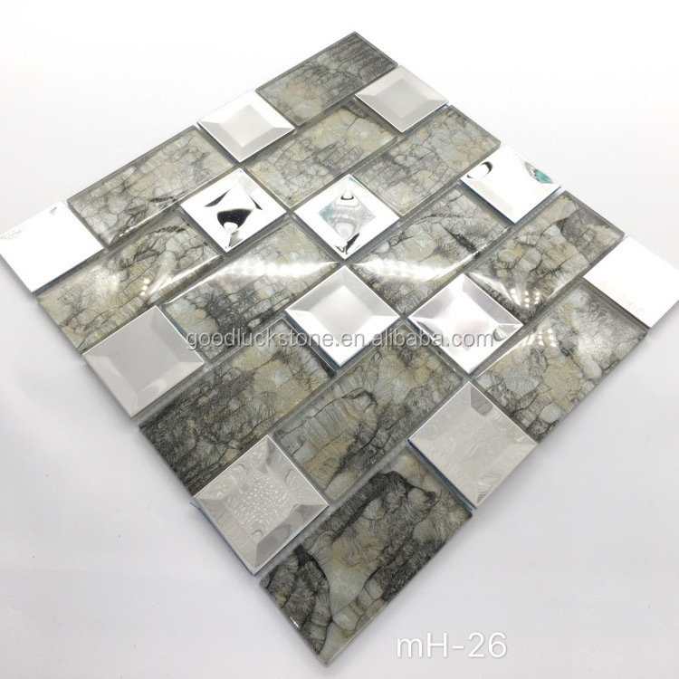 Silver Beveled Electroplated Glass Mosaic 3D Mirror Tile With high quality crystal shower room mosaic tile