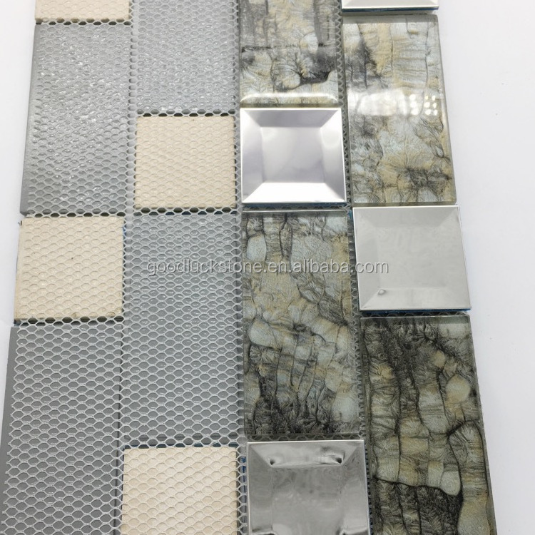 Silver Beveled Electroplated Glass Mosaic 3D Mirror Tile With high quality crystal shower room mosaic tile