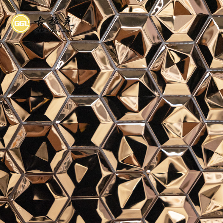 Factory Metal Copper Mosaic Tile 3D Shiny Stainless Steel Mosaic Tile for Hotel Shower Backsplash Wall