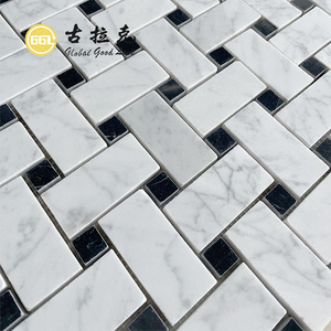 Nero Marquina Stone Cararra White Nature Marble with Black Stone Basket Weave Mosaic Tile Backsplash for Kitchen