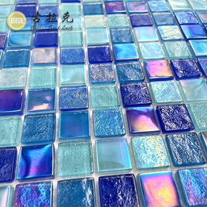 iridescence mosaic glass mirror blue peel and stick tile backsplash swimming pool tiles