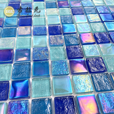 iridescence mosaic glass mirror blue peel and stick tile backsplash swimming pool tiles