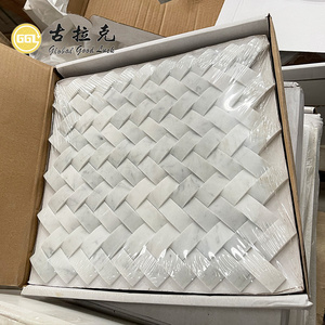 Honed Carrara White Marble Mosaic 3D Basketweave Marble Mosaic Wall Tile