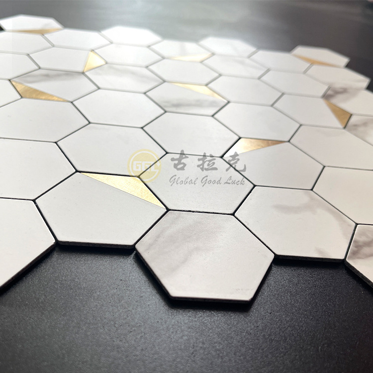 White Self Adhesive Hexagon Wall Tile for Bathroom Shower Kitchen Peel And Stick Backsplash Wall Mosaic Tile