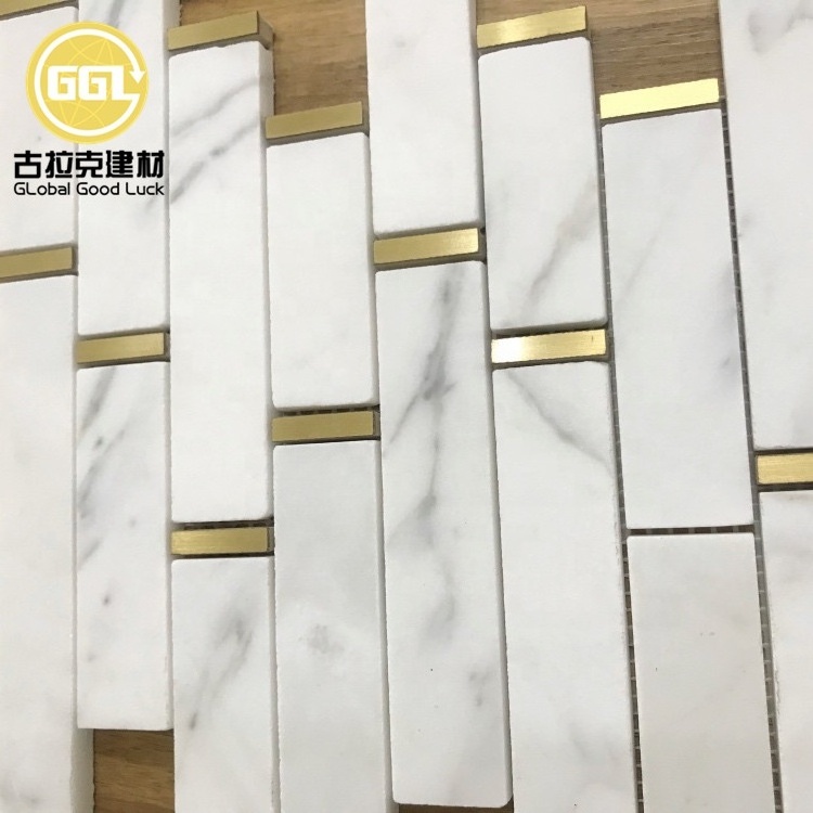 brick mosaic subway tile white marble mosaic inlay brass mosaic tile