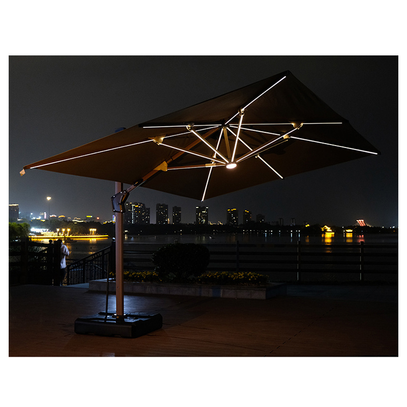 Garden giant cantilever parasol umbrella electric cantilever square umbrellas with lights