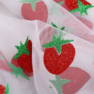 milan tulle Strawberry design powder printed mesh fabric kids drees gold powder tulle fabric