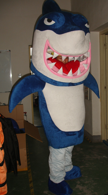 Cartoon dolphin Carnival Mascot costume, pink shark and Dolphin mascot costume