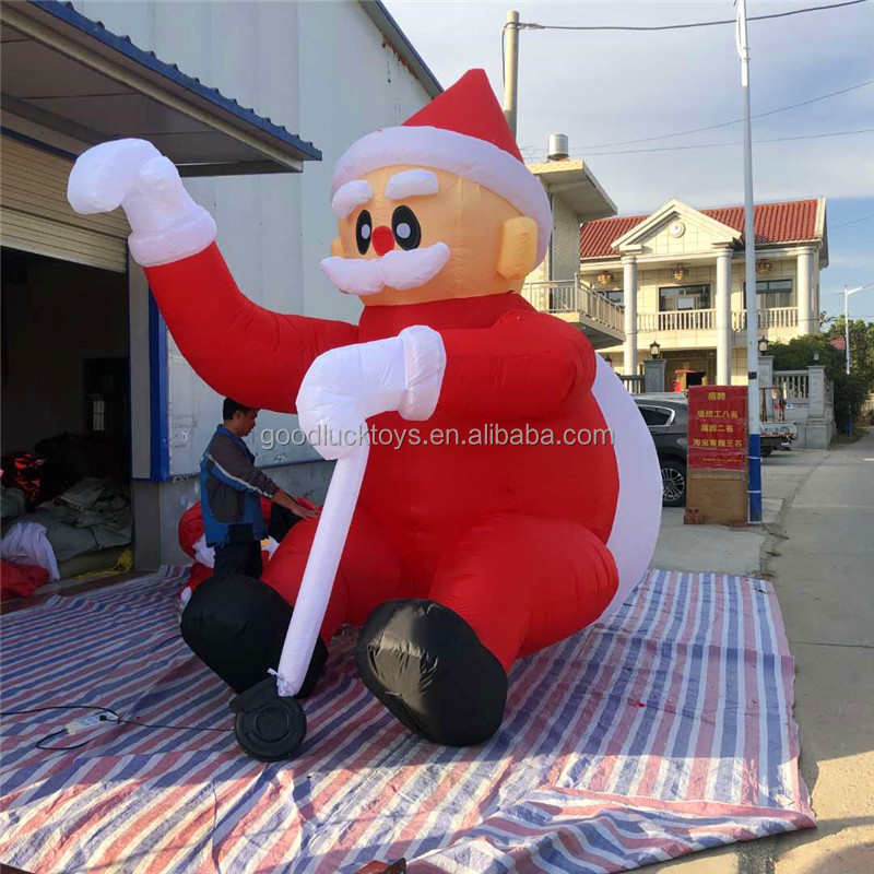 inflatable Santa Claus sitting on chair with penguin Christmas  outdoor decorative giant sitting Santa