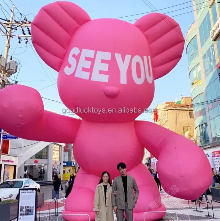 2023 advertising Inflatable doll giant 15ft animal teddy bear,4m care pink bear inflatable Merry christmas gummy brown bears