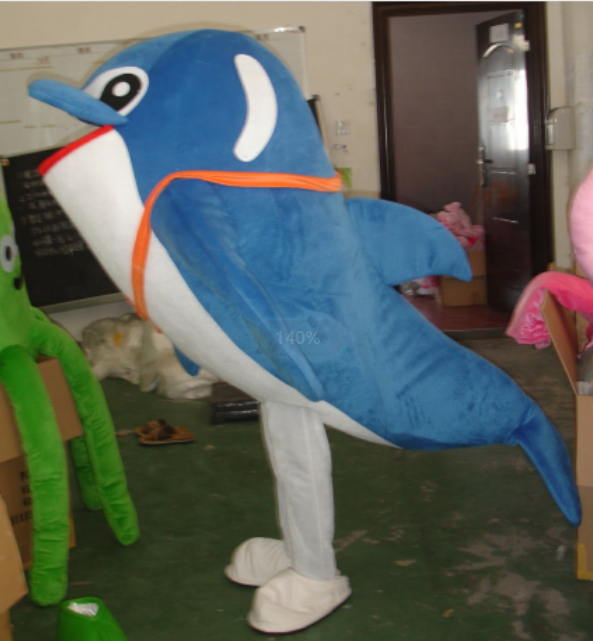 Cartoon dolphin Carnival Mascot costume, pink shark and Dolphin mascot costume