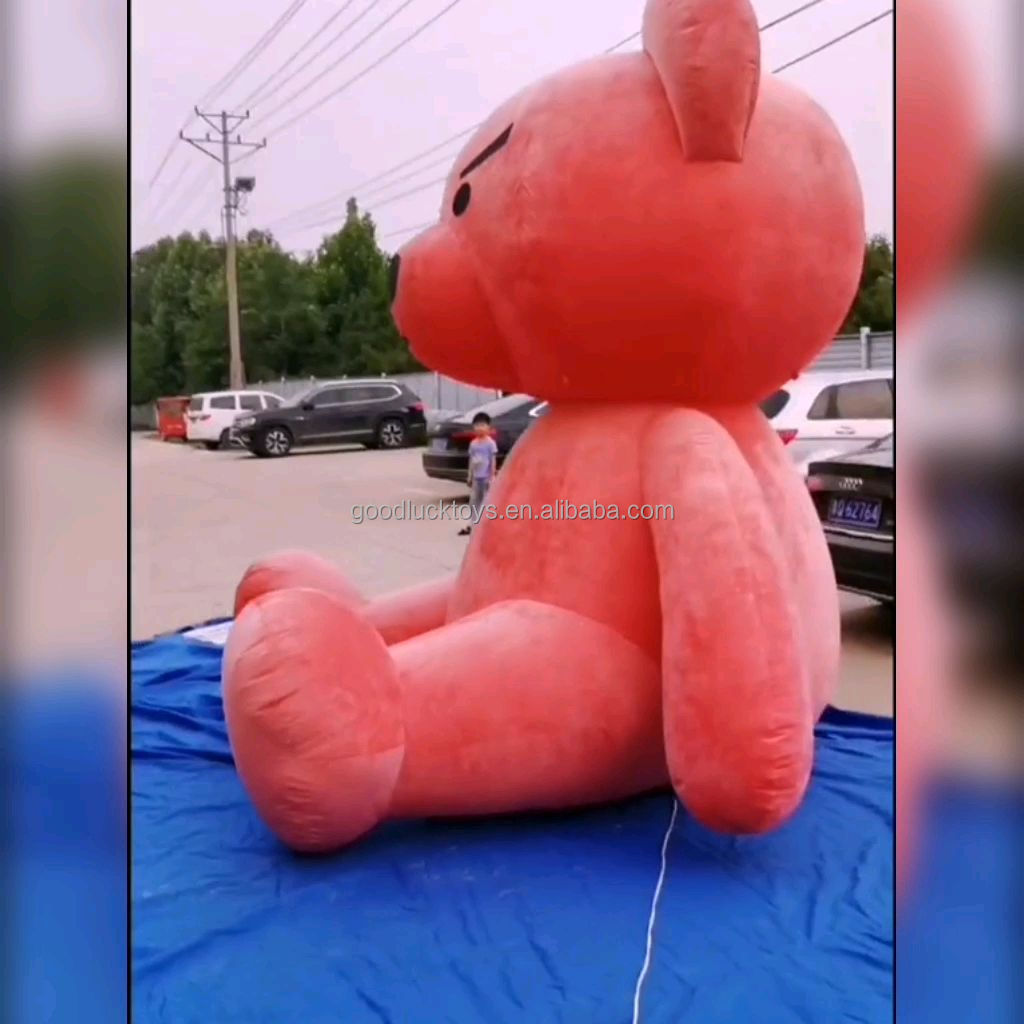 Factory cost Hot sale Easy Move Giant rose red pink Inflatable Sitting Teddy Bear Mascot Costume with Plush