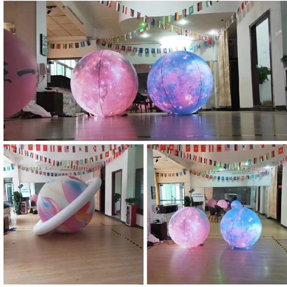 Factory hot sale giant inflatable planet for decoration, large led inflatable hanging planets helium balloons