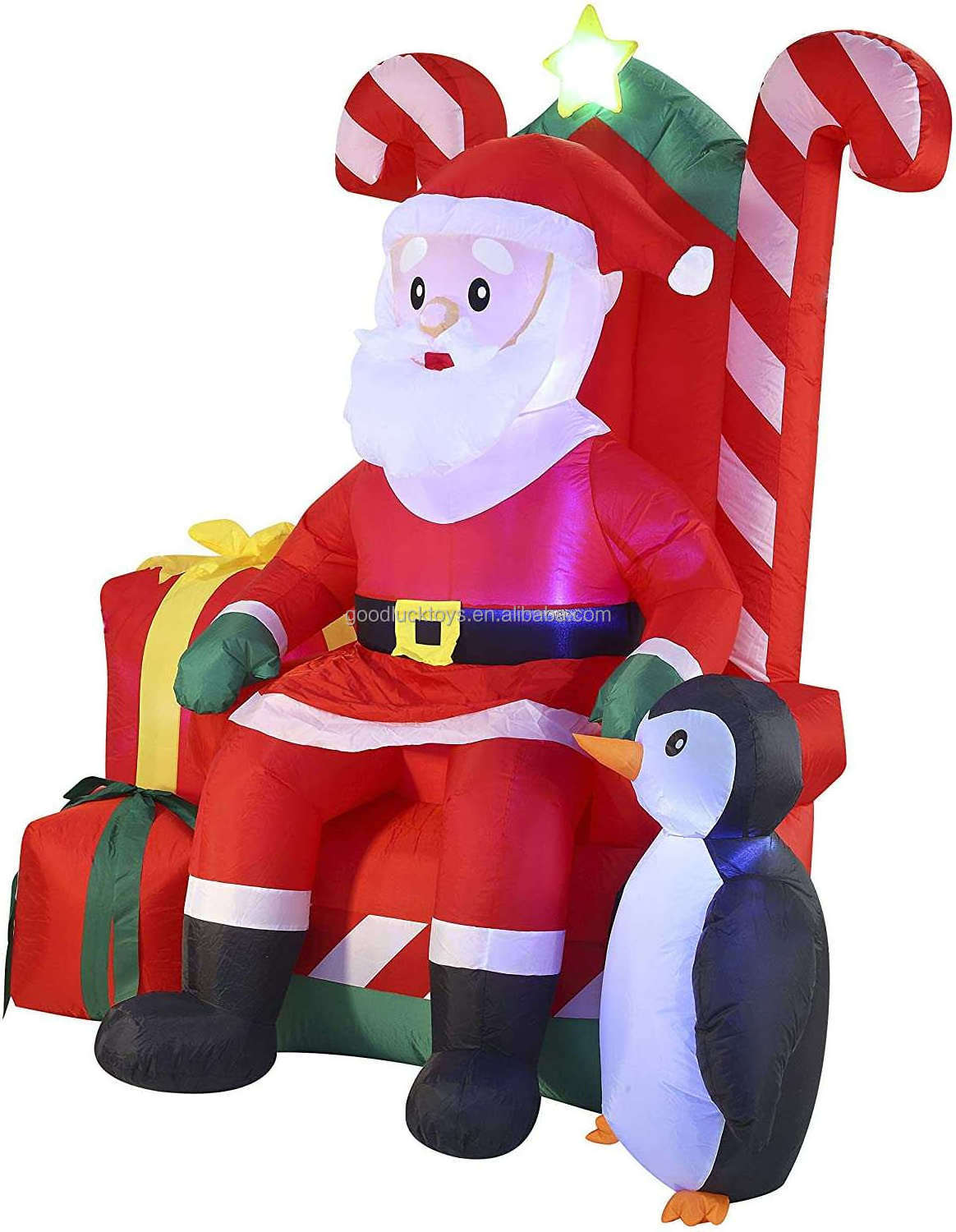 inflatable Santa Claus sitting on chair with penguin Christmas  outdoor decorative giant sitting Santa