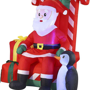 inflatable Santa Claus sitting on chair with penguin Christmas  outdoor decorative giant sitting Santa