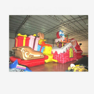 santa outhouse christmas inflatable decoration inflatable christmas santa claus driving train/tractor with gifts inflables