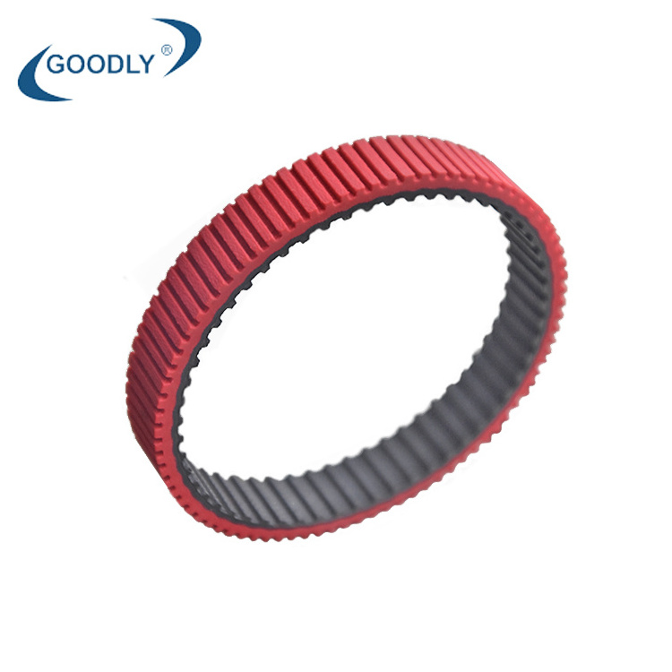 Red rubber coating timing belt drive flat belt with vertical grooves for paged machine belt