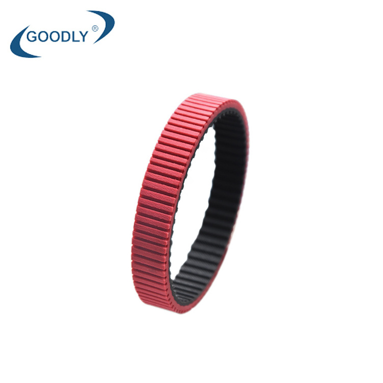 Red rubber coating timing belt drive flat belt with vertical grooves for paged machine belt