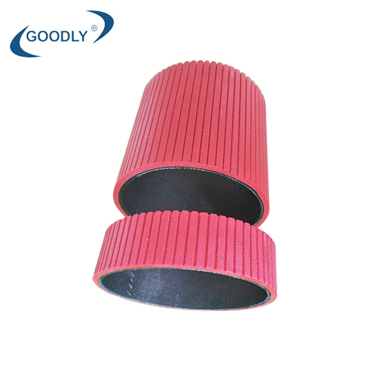 Red rubber coating timing belt drive flat belt with vertical grooves for paged machine belt