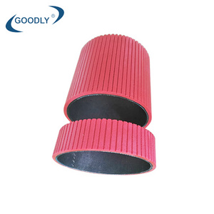 Red rubber coating timing belt drive flat belt with vertical grooves for paged machine belt