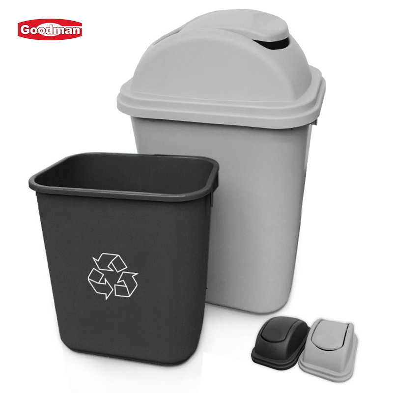 Outdoor waste bin eco friendly black plastic trash can dust bin with lid