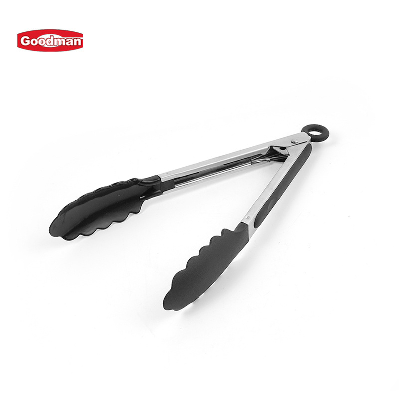 Food Grade Cooking Utensil Tools Locking Non-Stick Heat Resistant Stainless Steel Serving Tongs Silicone Kitchen Tong With Hook