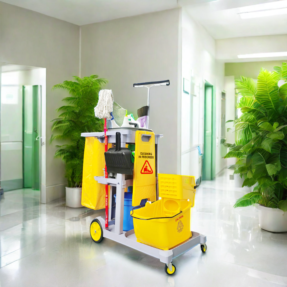 Commercial hotel housekeeping supplies plastic cleaning trolley janitor cart janitorial trolley