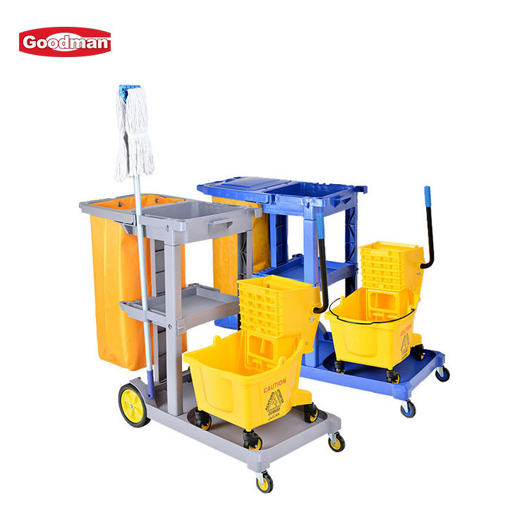 Commercial hotel housekeeping supplies plastic cleaning trolley janitor cart janitorial trolley