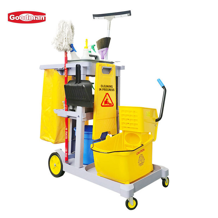 Commercial hotel housekeeping supplies plastic cleaning trolley janitor cart janitorial trolley