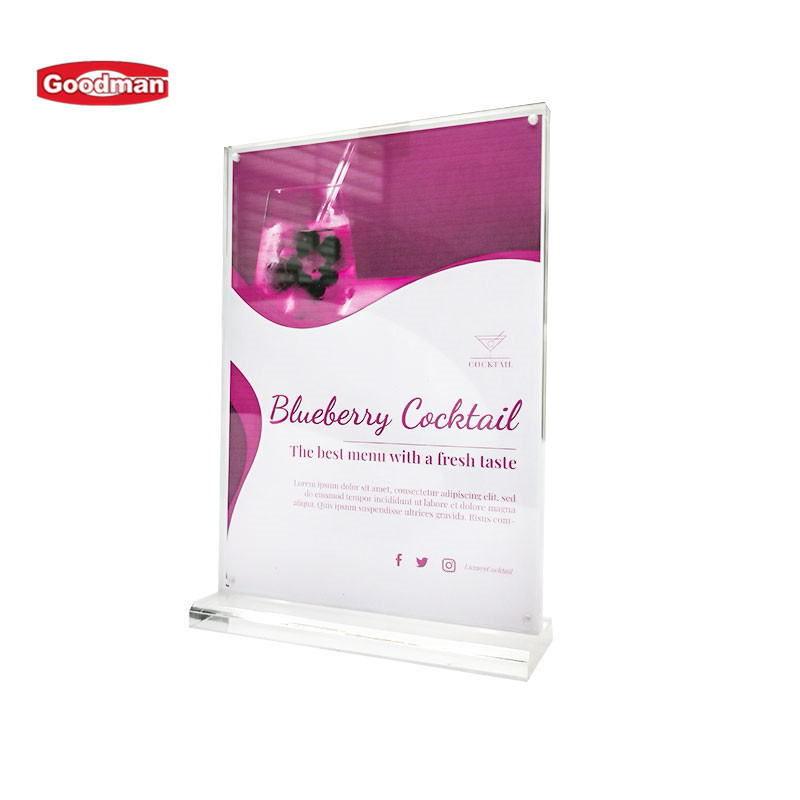 Tabletop restaurant display plastic menu holder magnetic A4 standing acrylic sign holder