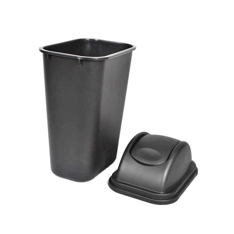 Outdoor waste bin eco friendly black plastic trash can dust bin with lid