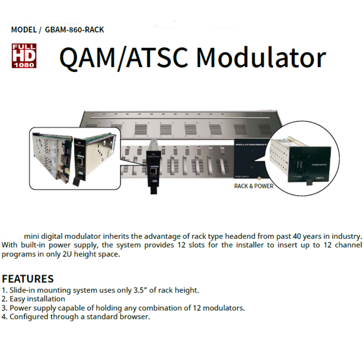 New Design Mini Rack Type 1CH Multi Channel ATSC QAM Digital Encoder HDMI Full HD TO Rf Modulator