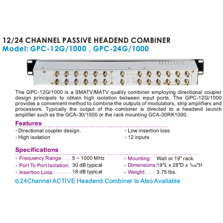 Promotional 5-1000MHz 12 Inputs Channel TV CATV Active Passive Headend Combiner