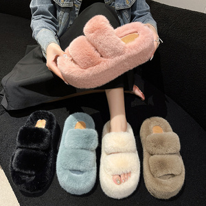 7cm Height Fluffy Fuzzy Fashion Fur Winter Ladies Home Slippers For Women New Styles Indoor Outdoor Slipper