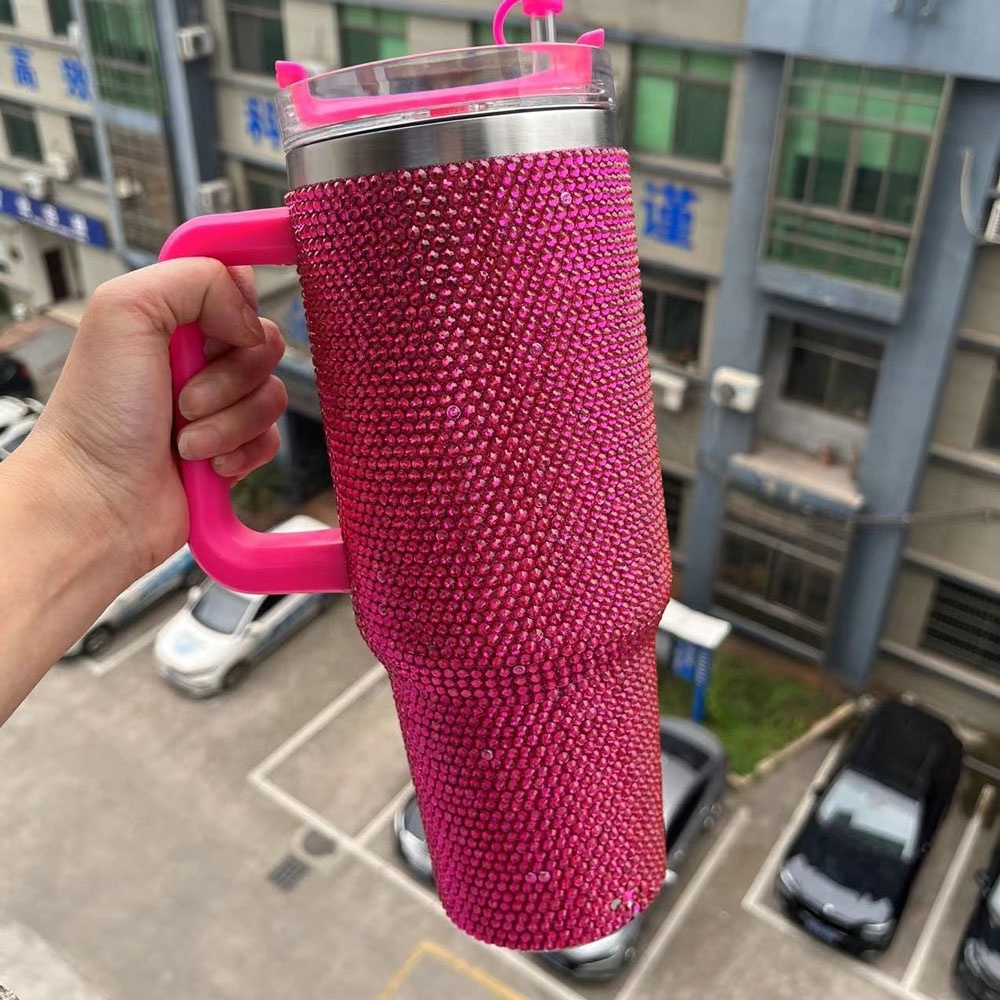 Hot Selling Stainless Steel 1200 ML Travel Mug 40oz Rhinestone Tumbler with Handle