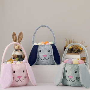 2024 Custom Wholesale Decoration Plush Bucket Gift Bags Floppy Ears Gift Bunny Easter Baskets