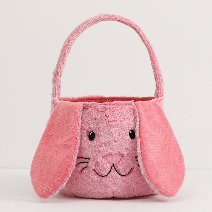 2024 Custom Wholesale Decoration Plush Bucket Gift Bags Floppy Ears Gift Bunny Easter Baskets