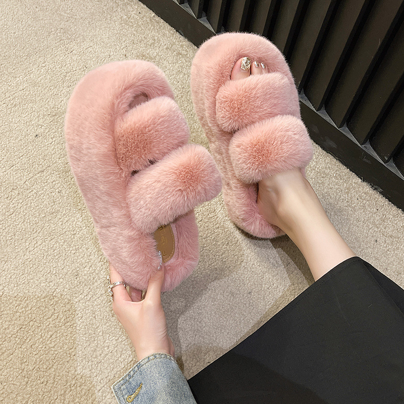 7cm Height Fluffy Fuzzy Fashion Fur Winter Ladies Home Slippers For Women New Styles Indoor Outdoor Slipper