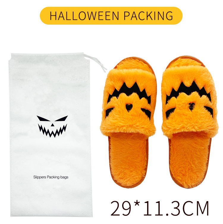 Womens Slippers 2023 Fashion Fur Fluffy Warm Cotton Winter Slippers Pumpkin Halloween Slippers