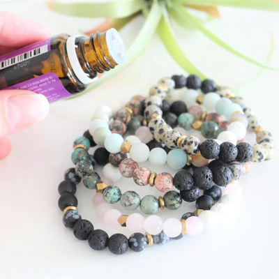 Adjustable Charm Lava And Natural Stone Essential Oil Diffuser Bracelet