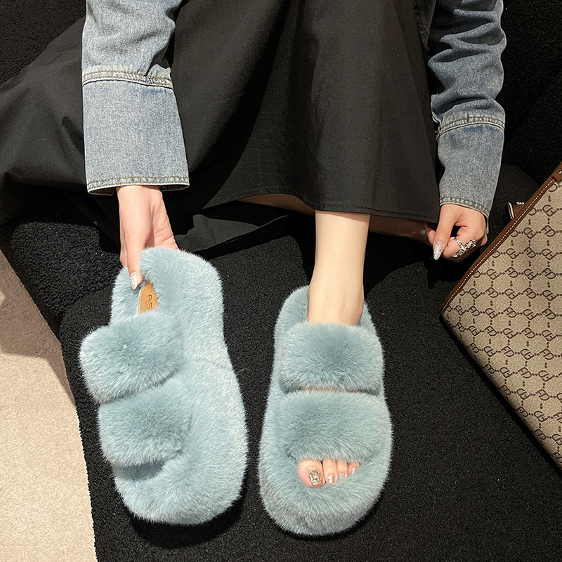 7cm Height Fluffy Fuzzy Fashion Fur Winter Ladies Home Slippers For Women New Styles Indoor Outdoor Slipper